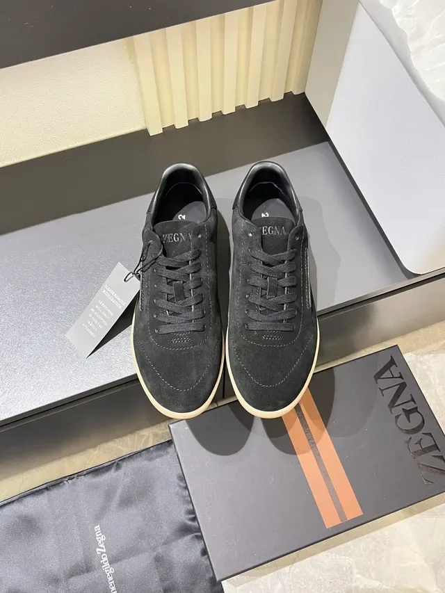 Zegna Black Beige Suede Upper Gum Rubber Sole Lifestyle Sneakers 5