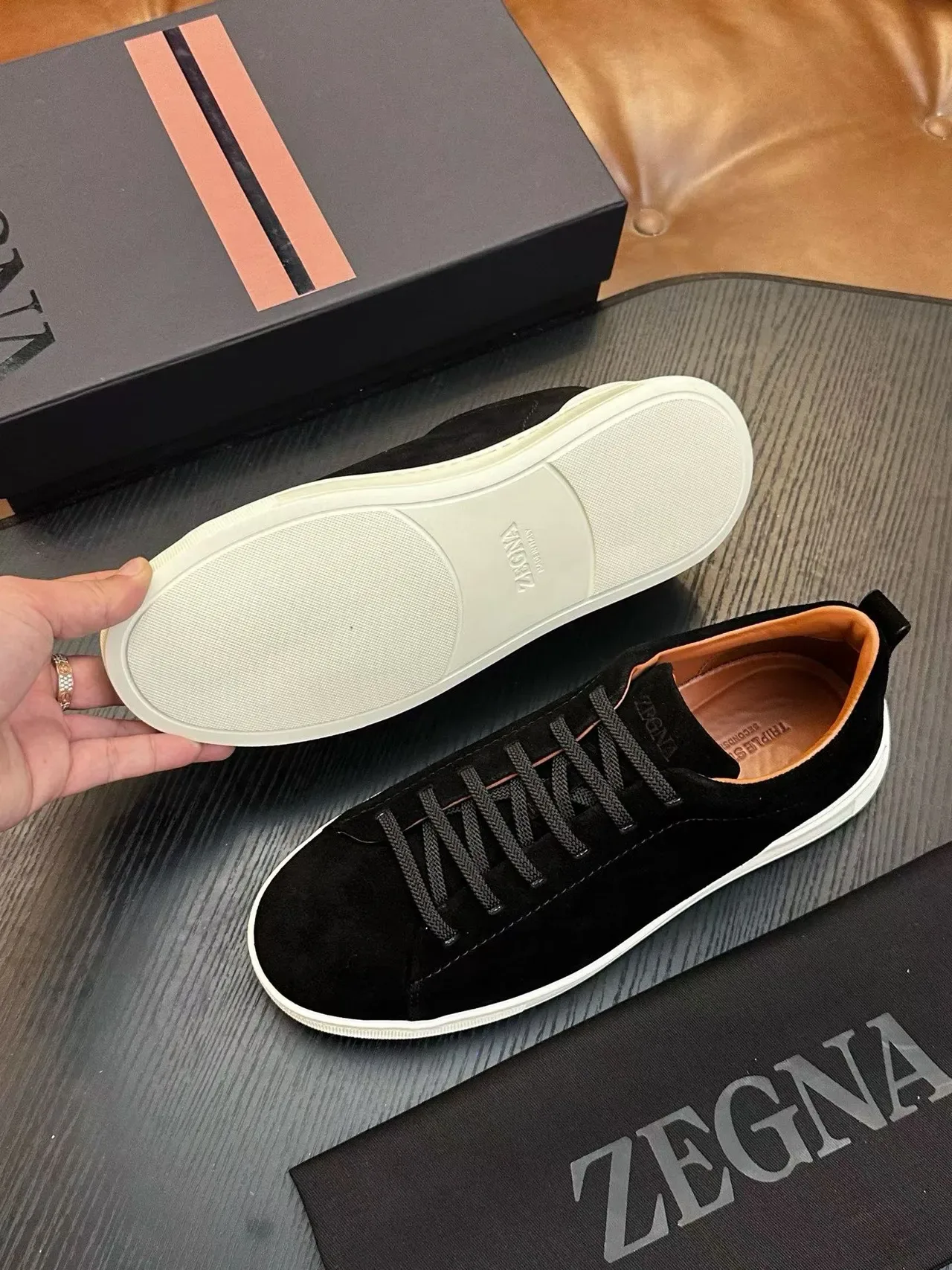 Zegna Black Suede White Sole Lifestyle Sneakers 2
