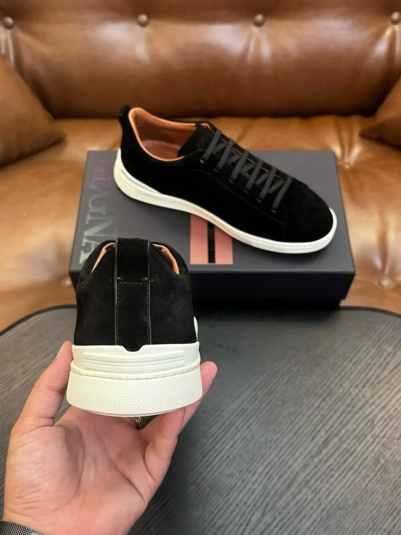 Zegna Black Suede White Sole Lifestyle Sneakers 3