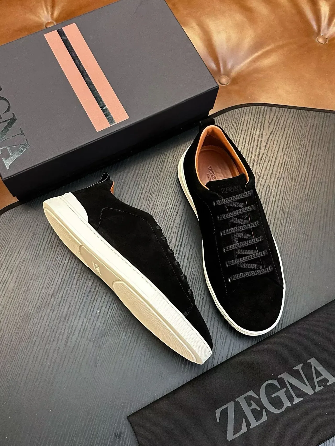 Zegna Black Suede White Sole Lifestyle Sneakers 5
