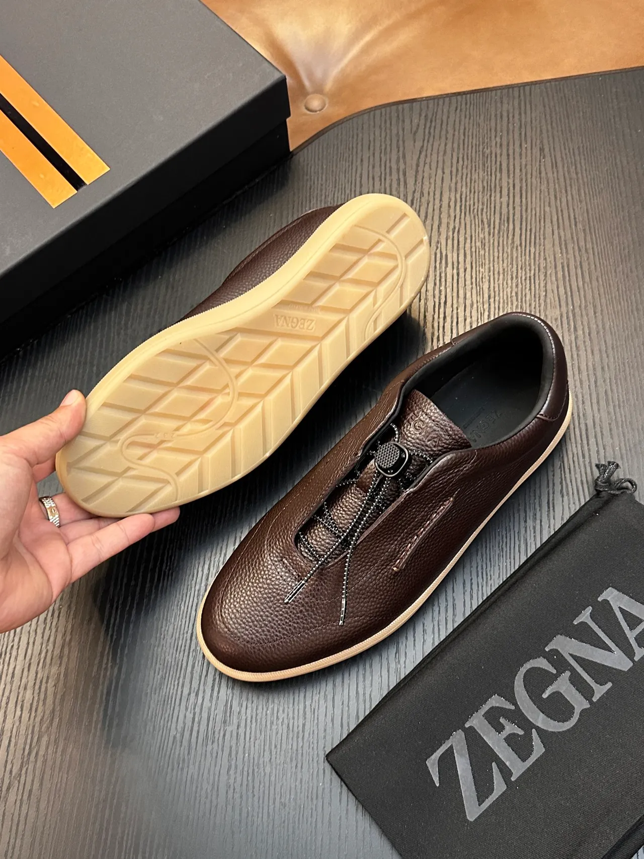 Zegna Loafer De Couro Castanho Com Zíper Pebble 2