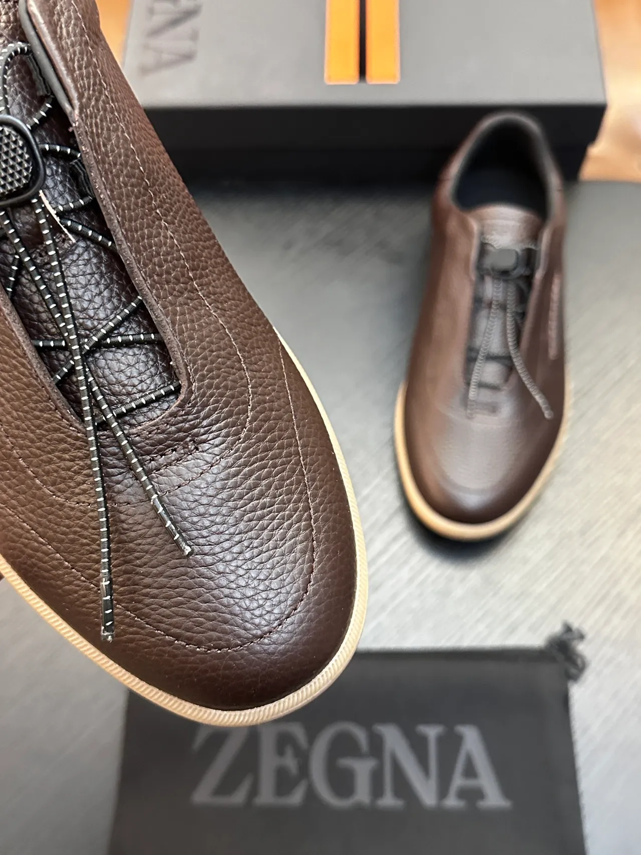 Zegna Loafer De Couro Castanho Com Zíper Pebble 4