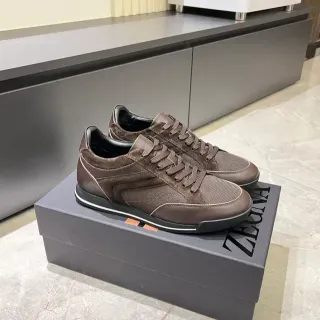 Zegna বাদামী চামড়া এবং জাল লাইফস্টাইল স্নিকার