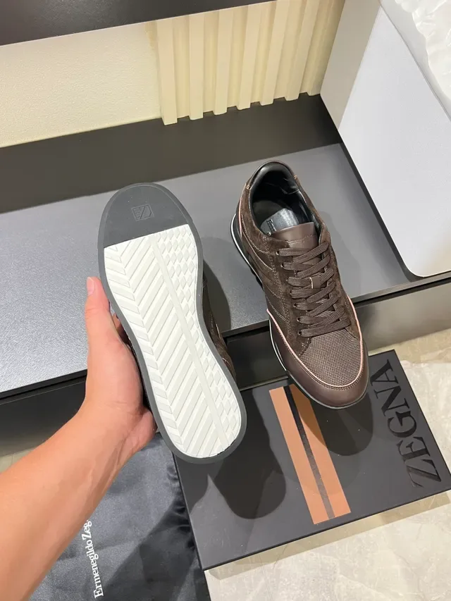 Zegna Tênis Lifestyle de Camurça e Malha Marrom 3