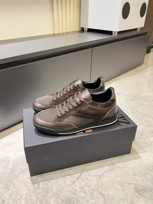 Zegna Tênis Lifestyle de Camurça e Malha Marrom 4