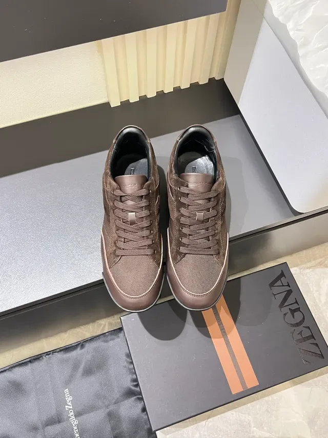 Zegna Tênis Lifestyle de Camurça e Malha Marrom 5