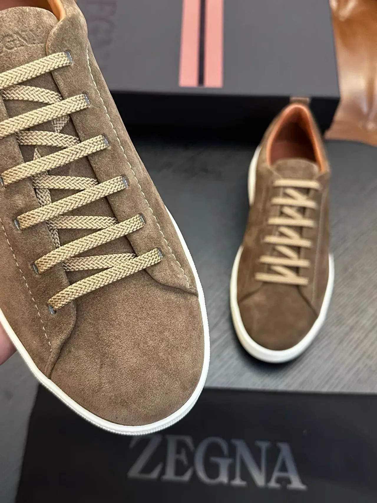 Zegna Brown White Suede Upper Low-Top Silhouette Sneakers 4