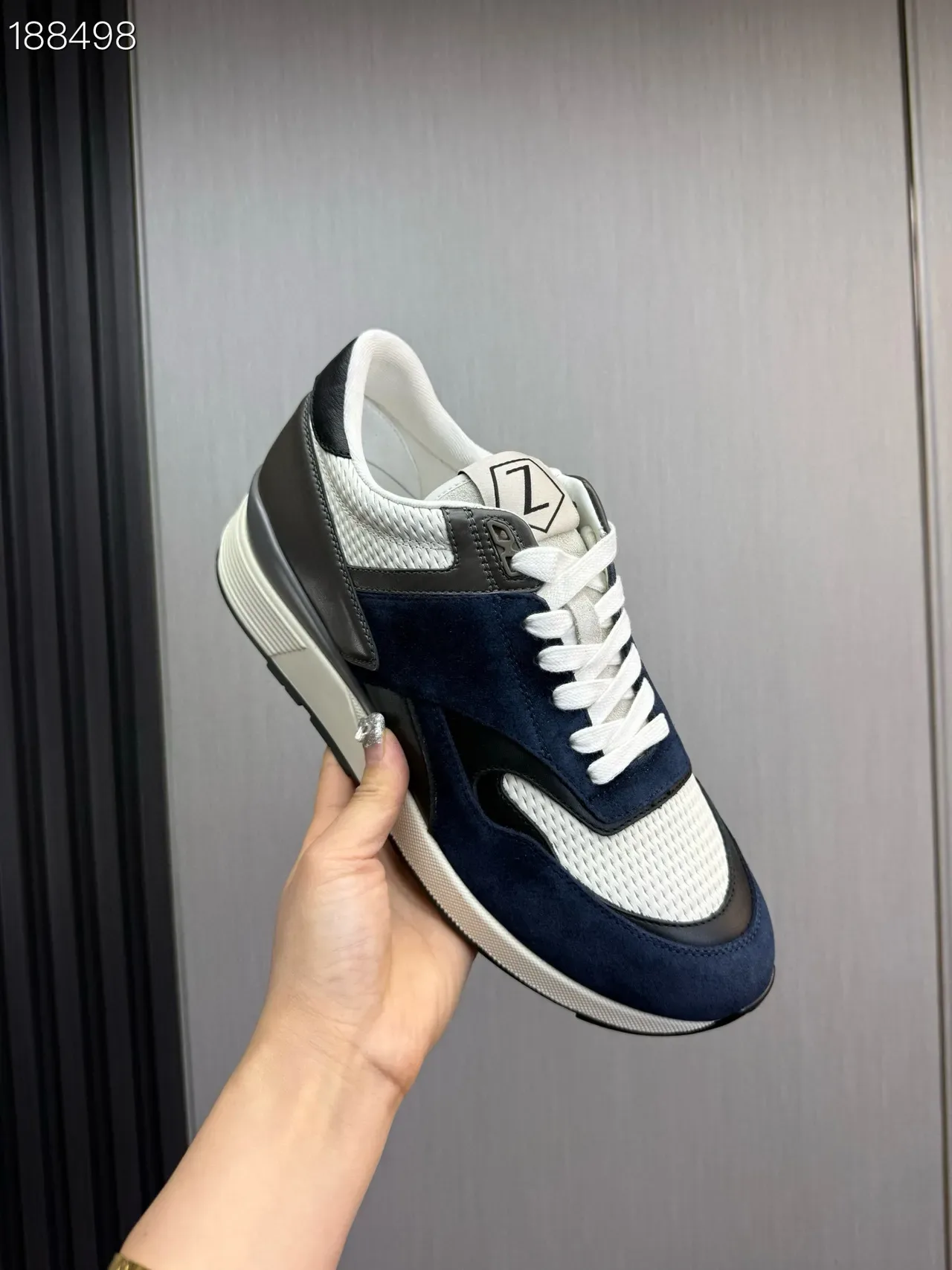 Zegna Navy White Sneakers Lifestyle Avec Upper En Matériau Mixte: Daim Et Maille 3