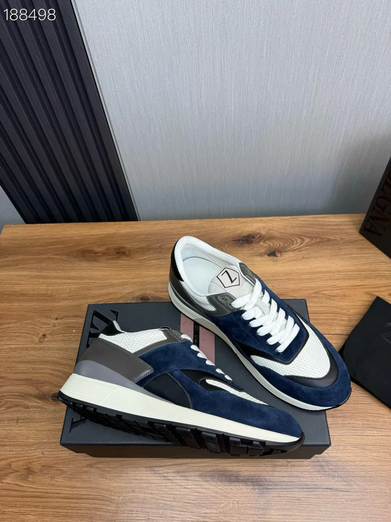 Zegna Navy White Sneakers Lifestyle Avec Upper En Matériau Mixte: Daim Et Maille 6