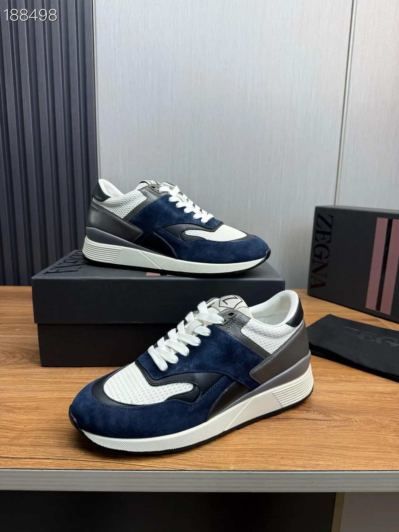 Zegna Navy White Sneakers Lifestyle Avec Upper En Matériau Mixte: Daim Et Maille 7