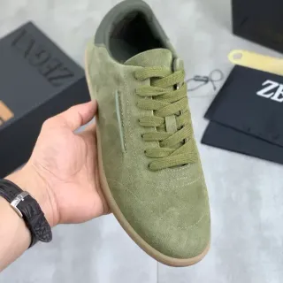 Zegna 橄榄绿麂皮低帮生活运动鞋