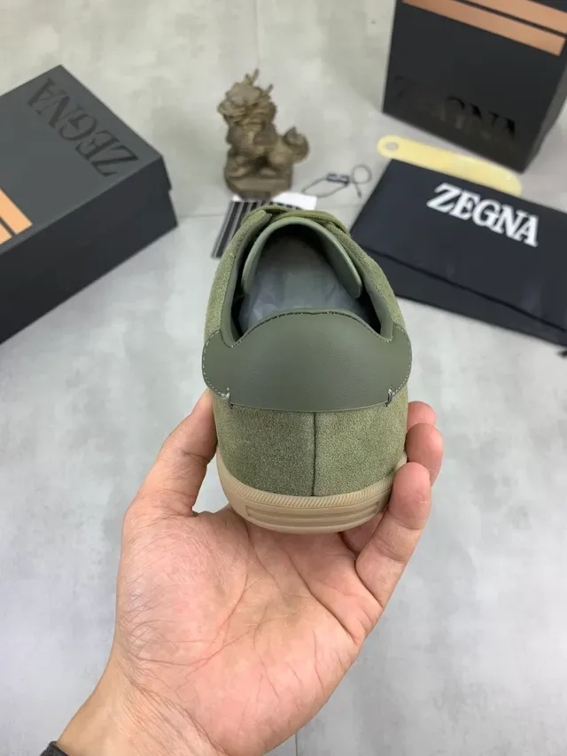 Zegna Tênis Lifestyle de Camurça Verde Oliva Baixo 3