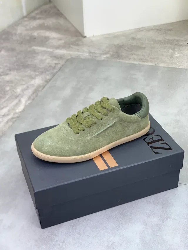 Zegna Tênis Lifestyle de Camurça Verde Oliva Baixo 4