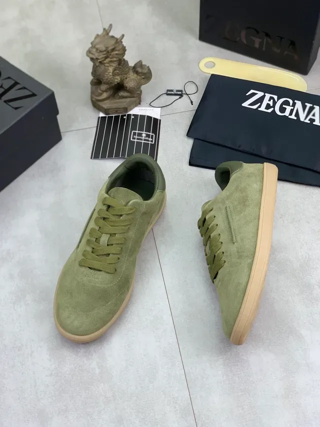 Zegna Tênis Lifestyle de Camurça Verde Oliva Baixo 5