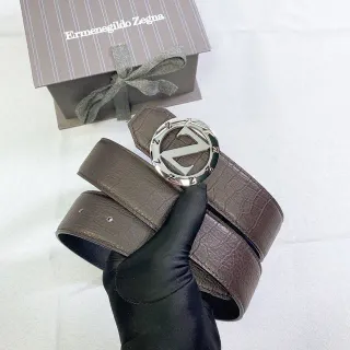 Zegna Z Monogram 鳄鱼压纹棕色皮革腰带