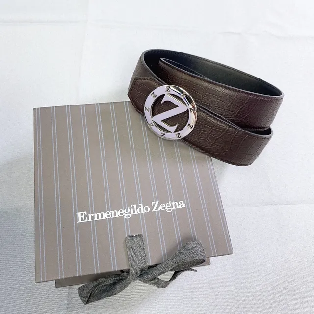Zegna Z Monogram Crocodile-Embossed Brown Leather Belt 3