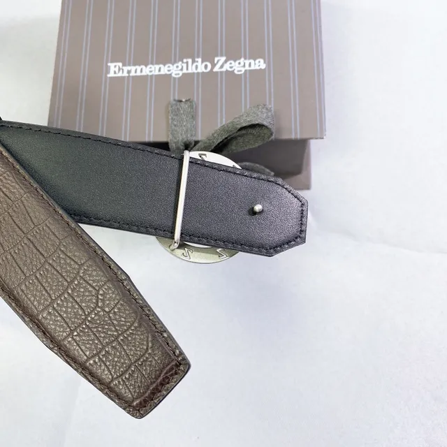 Zegna Z Monogram Crocodile-Embossed Brown Leather Belt 4