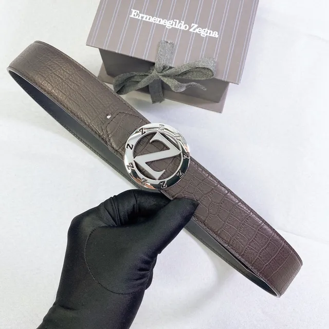 Zegna Z Monogram Crocodile-Embossed Brown Leather Belt 5