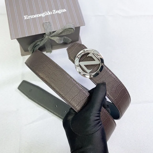 Zegna Z Monogram Crocodile-Embossed Brown Leather Belt 6