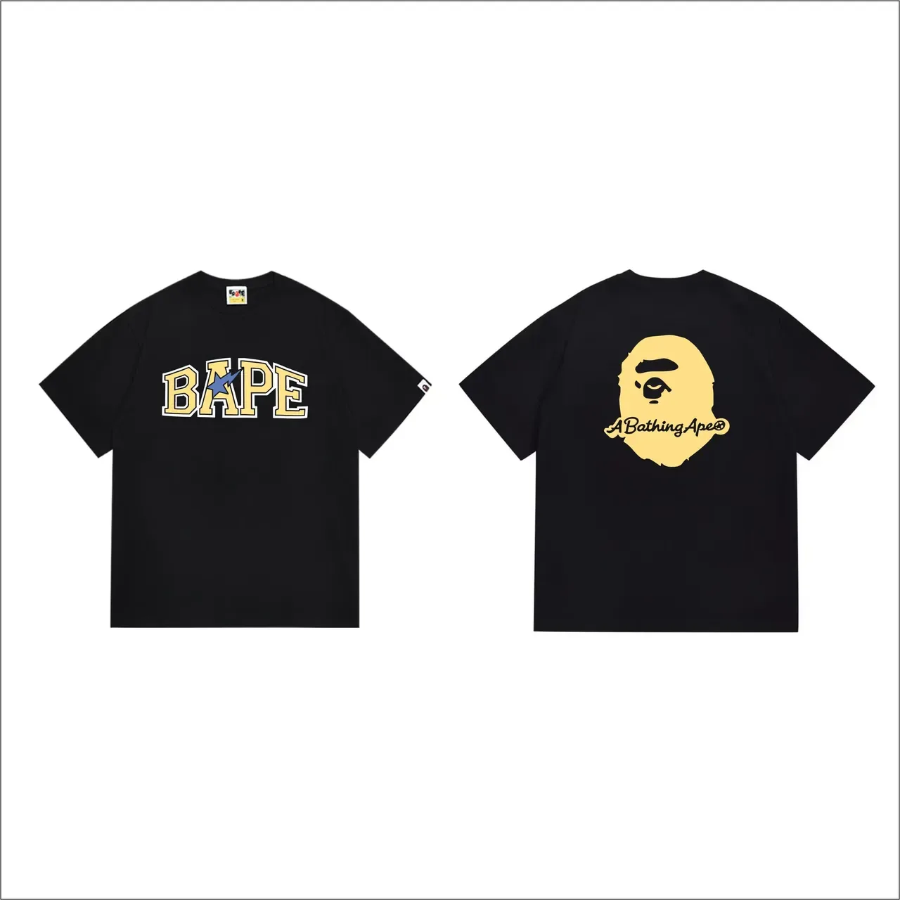 A Bathing Ape Arch Logo Black Yellow Blue T-Shirt 4