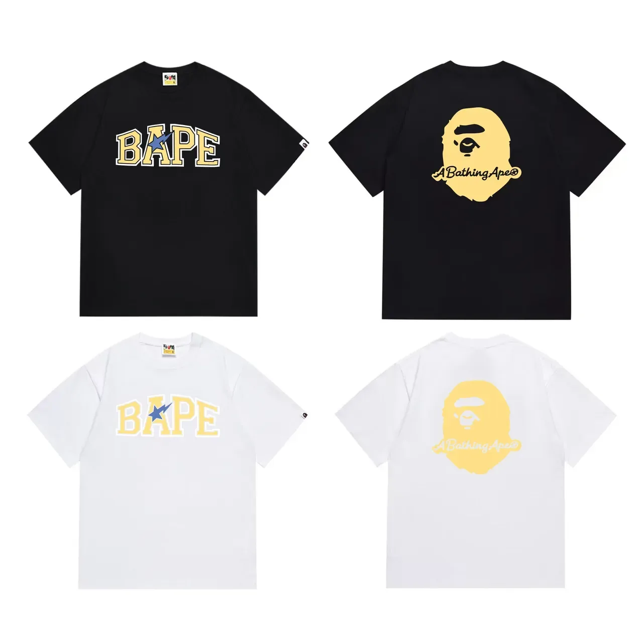 A Bathing Ape Arch Logo Black Yellow Blue T-Shirt 6