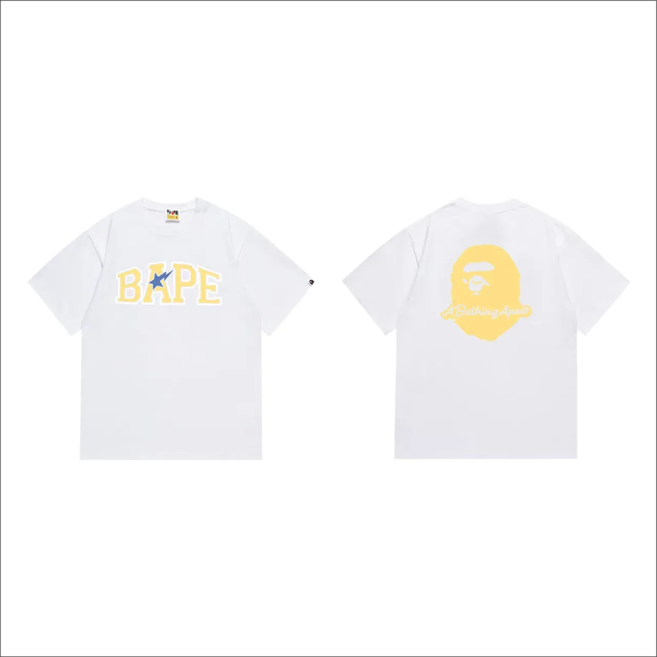 A Bathing Ape Arch Logo Black Yellow Blue T-Shirt 7