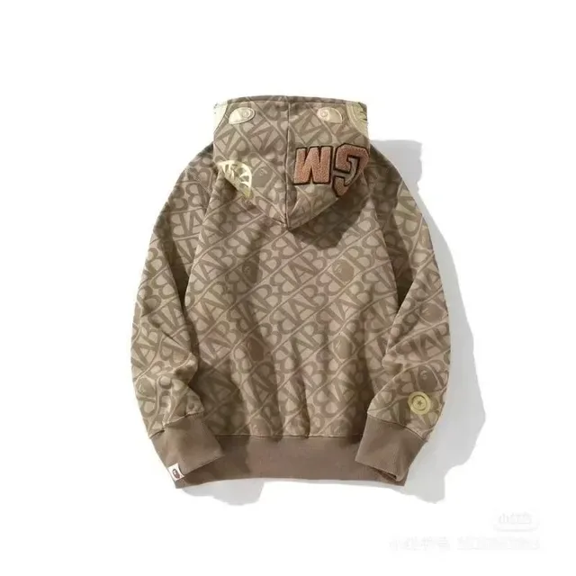 A Bathing Ape Monogram Print Beige Zip-Front Hoodie 2