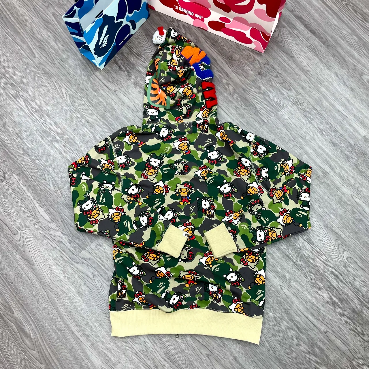 A Bathing Ape Shark Army Green Beige Full-Zip Hood Hoodie 4