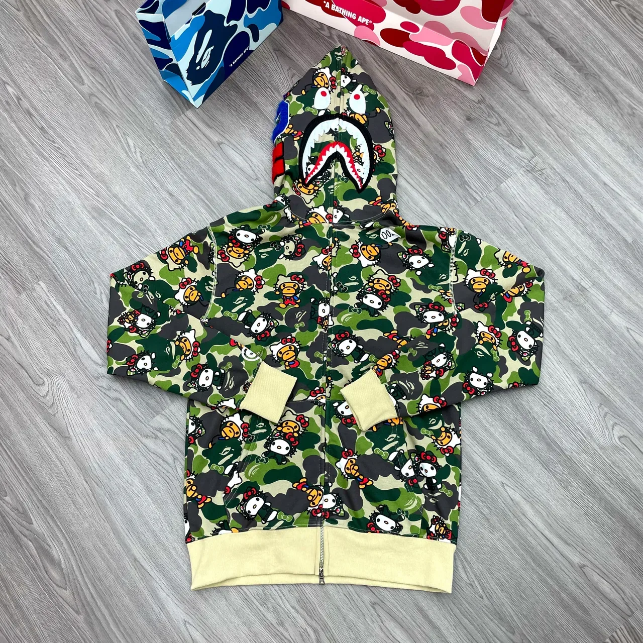 A Bathing Ape Shark Army Green Beige Full-Zip Hood Hoodie 5