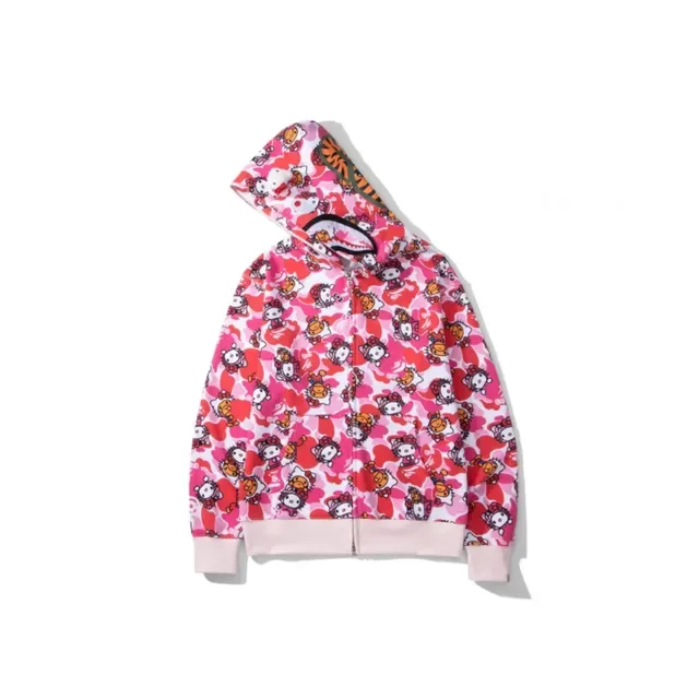 A Bathing Ape Shark Army Green Beige Full-Zip Hood Hoodie 6