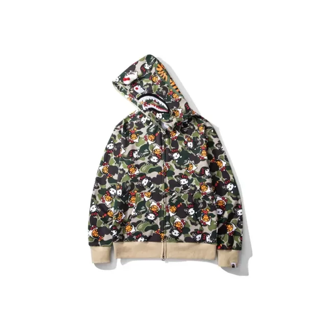 A Bathing Ape Shark Army Green Beige Full-Zip Hood Hoodie 7