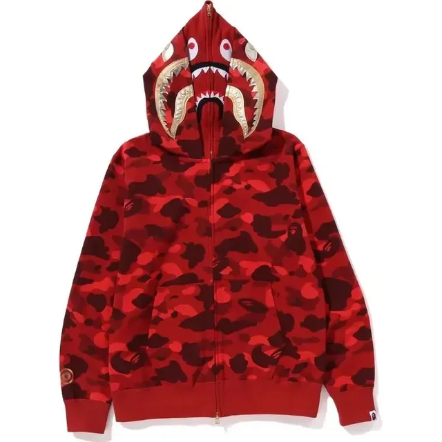 A Bathing Ape Shark Red Multicolor Full-Zip Hood Appliqué Hoodie 5