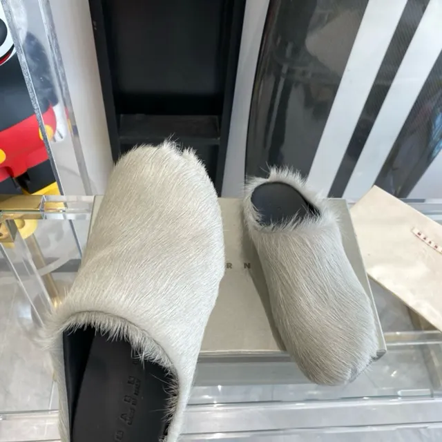 Acne Studios Fur Slippers Gray Black Open-Back Casual Shoes 2