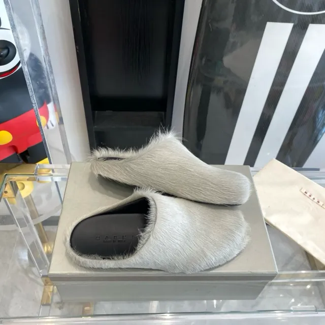 Acne Studios Fur Slippers Gray Black Open-Back Casual Shoes 4