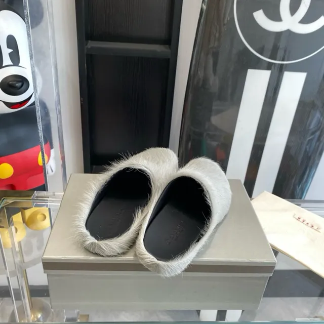 Acne Studios Fur Slippers Gray Black Open-Back Casual Shoes 5