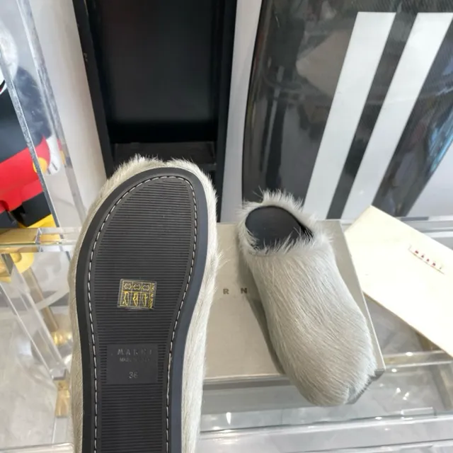 Acne Studios Fur Slippers Gray Black Open-Back Casual Shoes 8