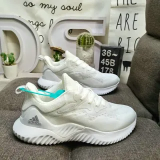 Adidas Alphabounce White Blue Knit Upper Sculpted Wave Midsole Lifestyle Sneakers