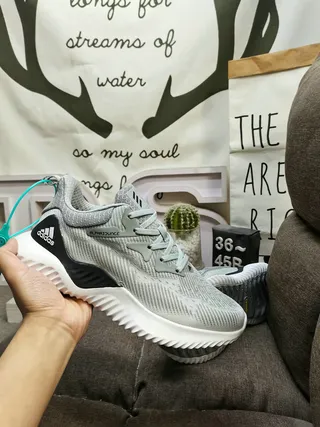 Adidas Alphabounce White Blue Knit Upper Sculpted Wave Midsole Lifestyle Sneakers 15