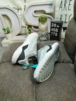 Adidas Alphabounce White Blue Knit Upper Sculpted Wave Midsole Lifestyle Sneakers 16