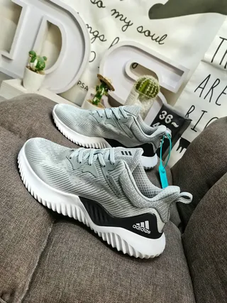 Adidas Alphabounce White Blue Knit Upper Sculpted Wave Midsole Lifestyle Sneakers 17
