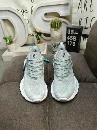 Adidas Alphabounce White Blue Knit Upper Sculpted Wave Midsole Lifestyle Sneakers 20