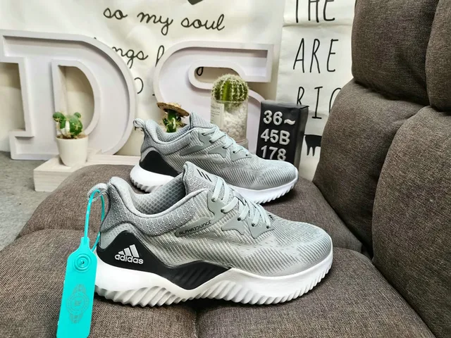 Adidas Alphabounce White Blue Knit Upper Sculpted Wave Midsole Lifestyle Sneakers 21