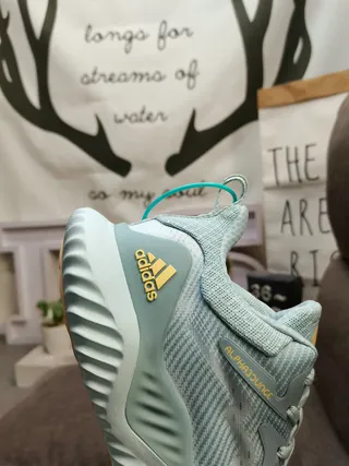 Adidas Alphabounce White Blue Knit Upper Sculpted Wave Midsole Lifestyle Sneakers 23