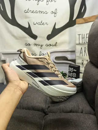 Adidas Beige Black Layered Mesh Upper Three-Stripe Branding Lifestyle Sneakers 5