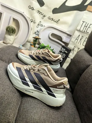 Adidas Beige Black Layered Mesh Upper Three-Stripe Branding Lifestyle Sneakers 7