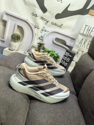 Adidas Beige Black Layered Mesh Upper Three-Stripe Branding Lifestyle Sneakers 9