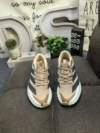 Adidas Beige Black Layered Mesh Upper Three-Stripe Branding Lifestyle Sneakers 10