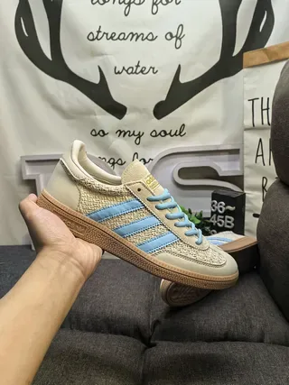 Adidas Beige Blue Low-Top Textile-Suede Hybrid Upper Lifestyle Sneakers 5
