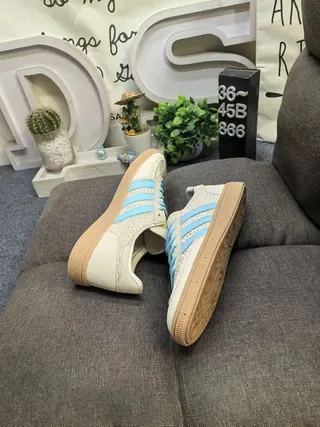 Adidas Beige Blue Low-Top Textile-Suede Hybrid Upper Lifestyle Sneakers 6