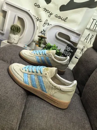 Adidas Beige Blue Low-Top Textile-Suede Hybrid Upper Lifestyle Sneakers 7